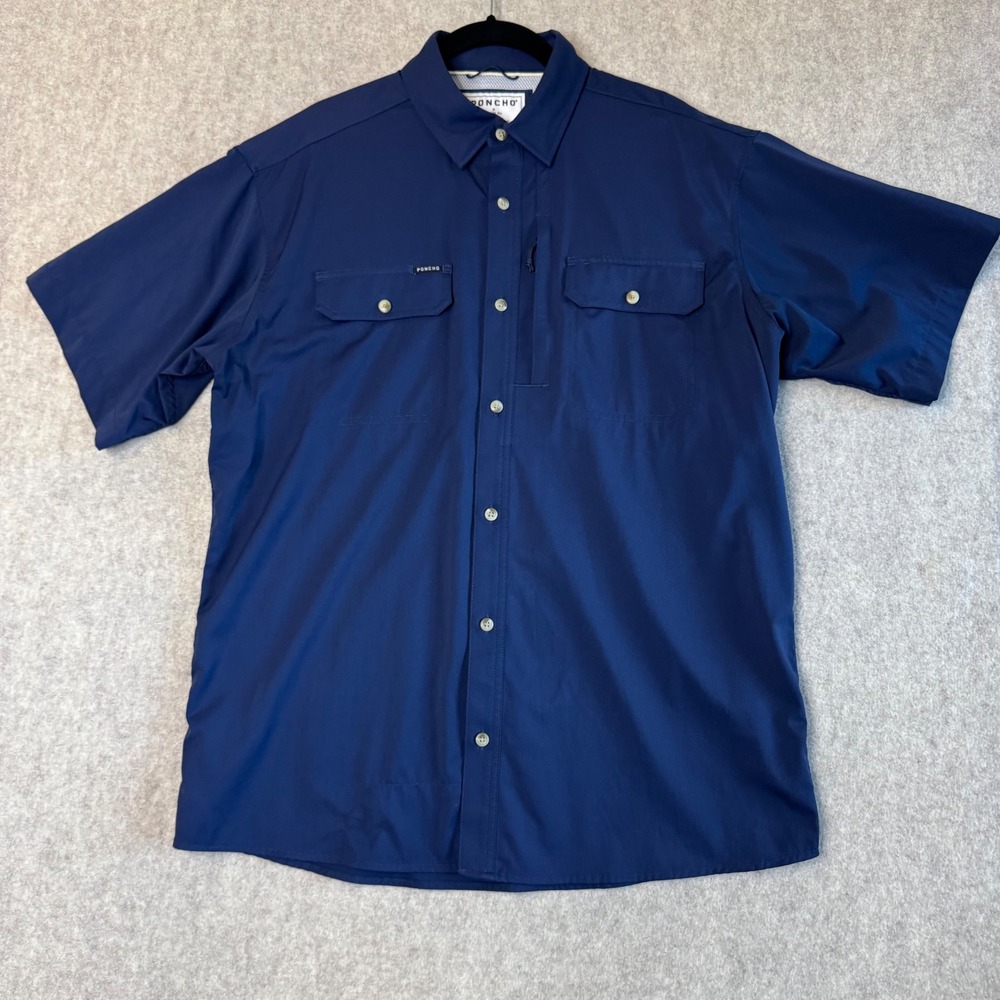 Poncho Performance Shirt Mens Medium Navy Regular Fit Magnetic Pockets Outdoor